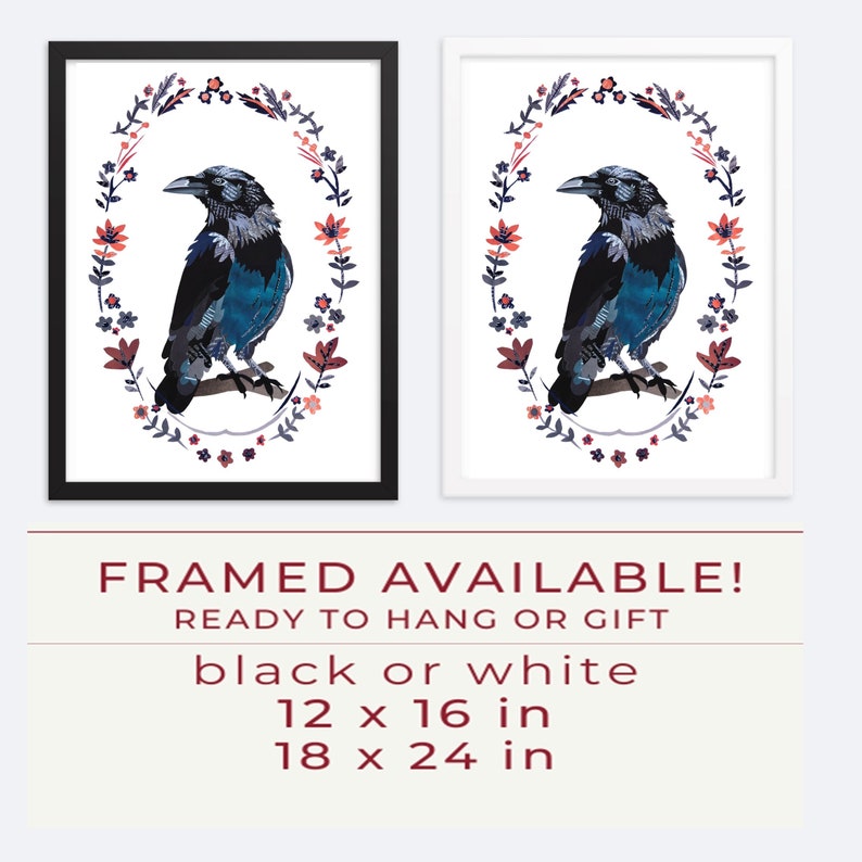 Crow Frame Folk Art Crow Print - Dark Cottagecore Raven Decor - Gothic Collage ...