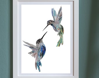 Hummingbird Collage Art Print: Unique Bird Wall Decor