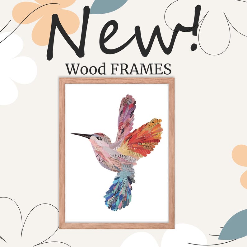 Hummingbird Collage Art Prints, Bright Wall Decor image 8