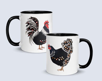 Tazza con motivo floreale a forma di pollo: decorazione in stile fattoria, regalo artistico con collage