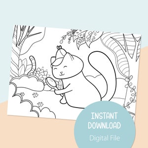 Cute cat detective printable coloring page, DIY printable kids activity, kawaii coloring sheet
