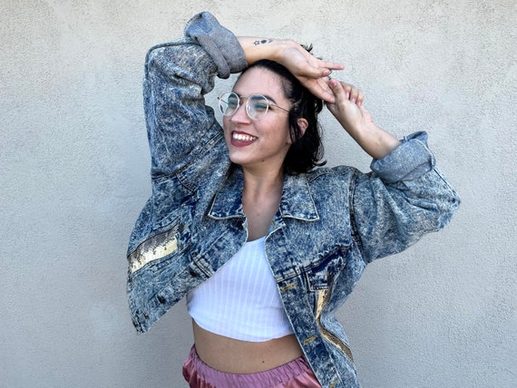 80s Acid Washed Snakeskin Denim Jacket