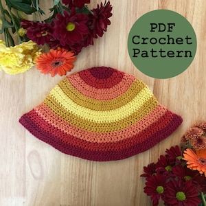 PDF Pattern - Stripey Crochet Bucket Hat Pattern - Adult and Kids Bucket Hat Crochet Pattern - Easy Crochet Bucket Hat Pattern