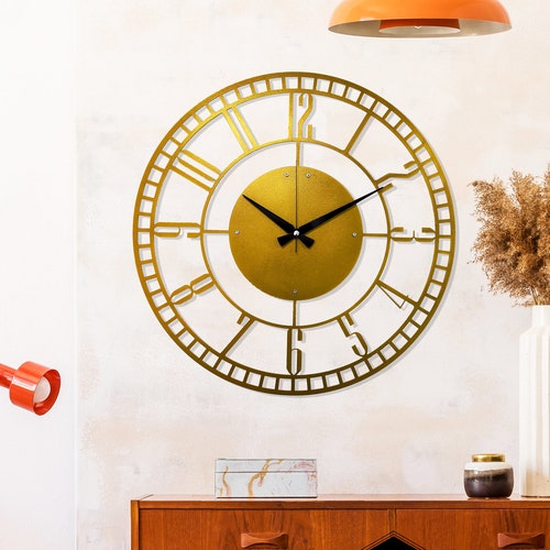 Gold Minute Metal Large Wall Clock Silent Oversize Clock Etsy