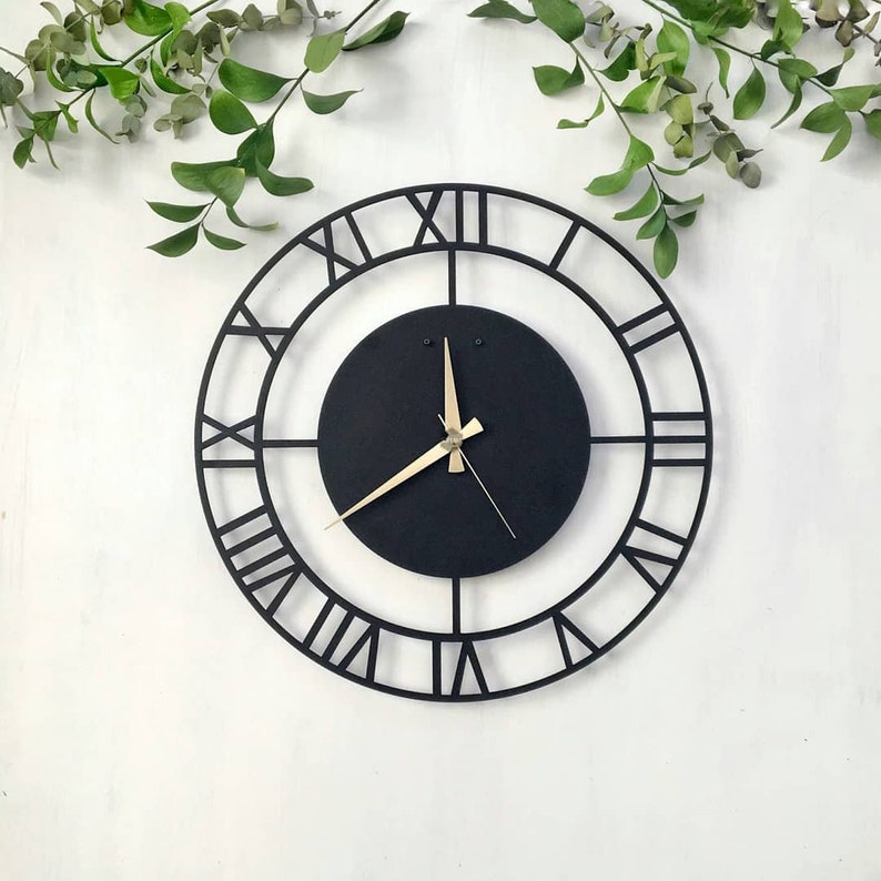Metal Large Wall Clock Black Elegant Silent Oversize Clock Etsy