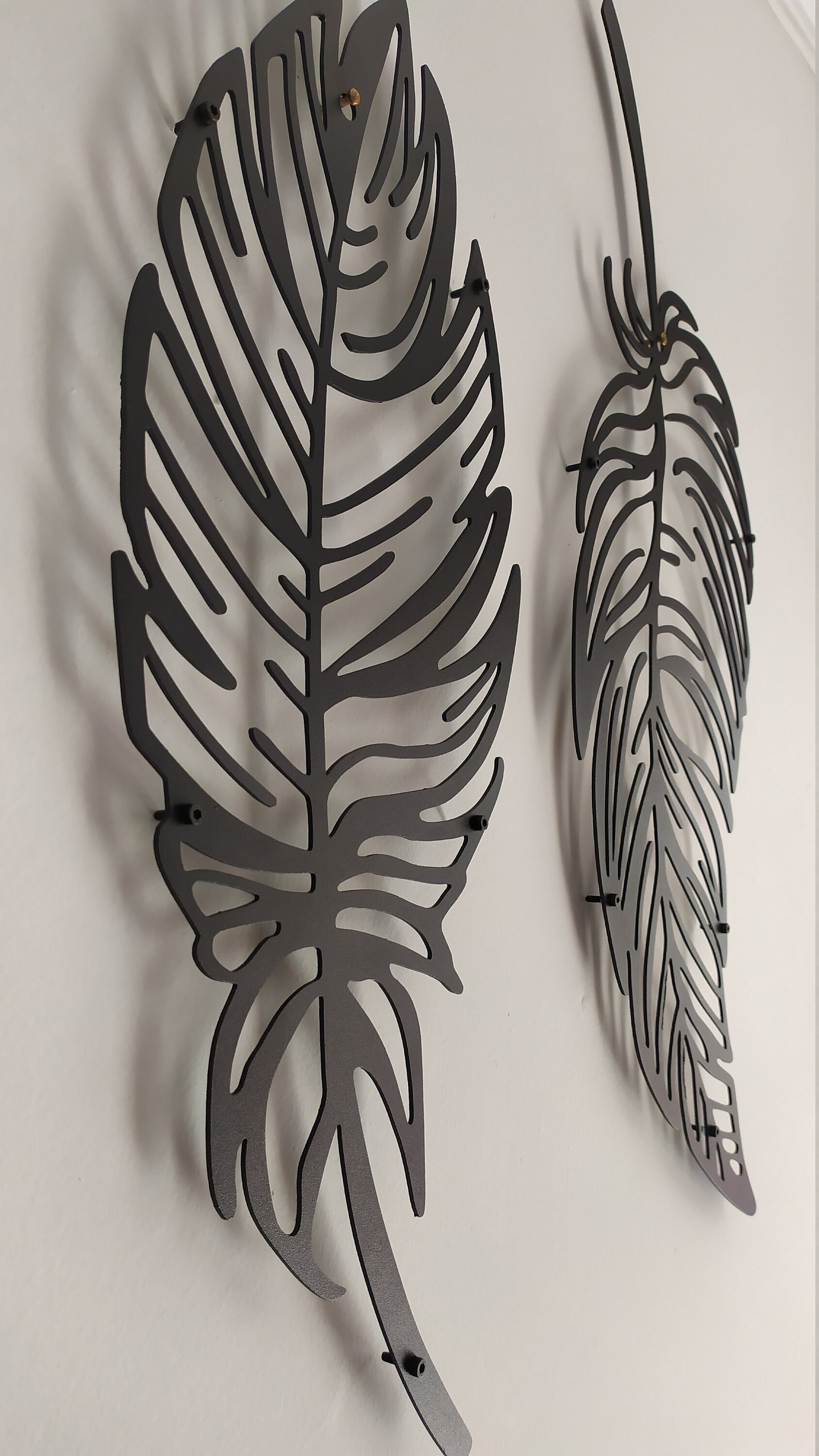 Metal Feather 2 Pieces Feather Metal Wall Decor Wall Etsy
