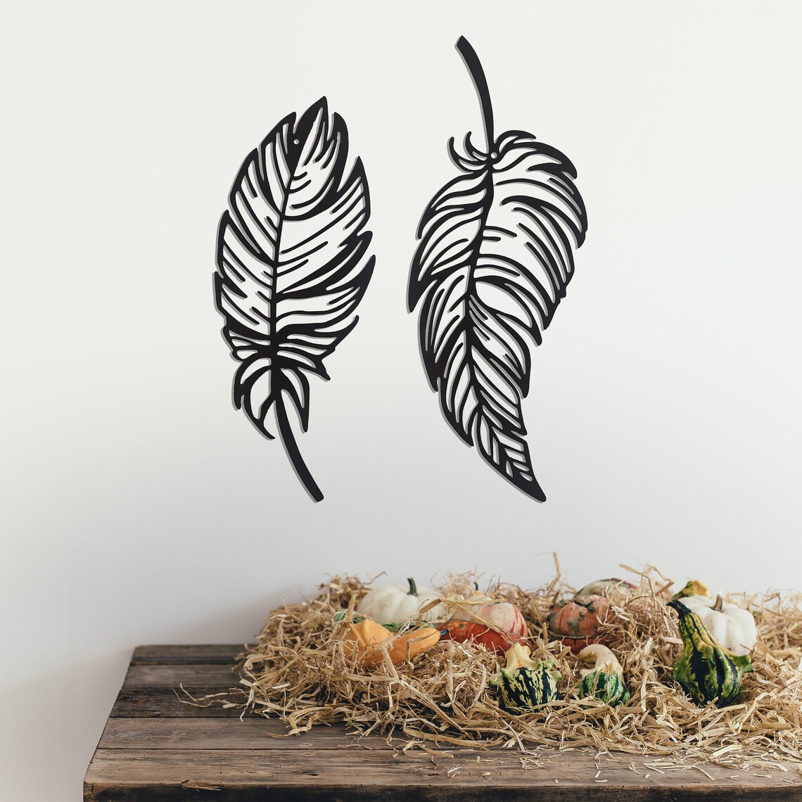 Metal Feather 2 Pieces Feather Metal Wall Decor Wall Etsy