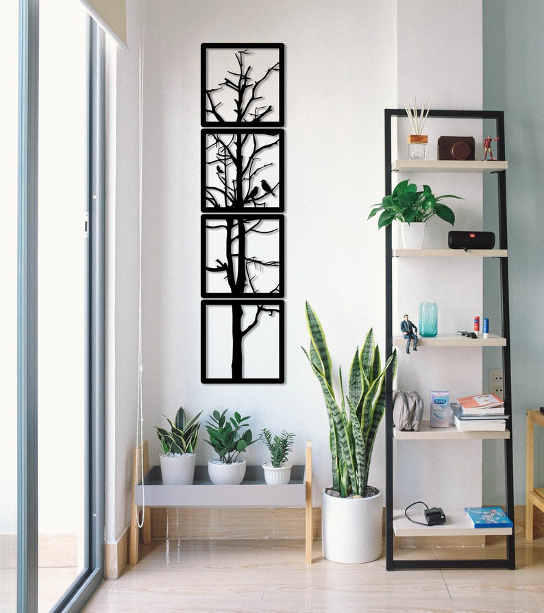 Tree Metal Wall Decor Tree of Life 4 Panels Vertical Arbor Etsy