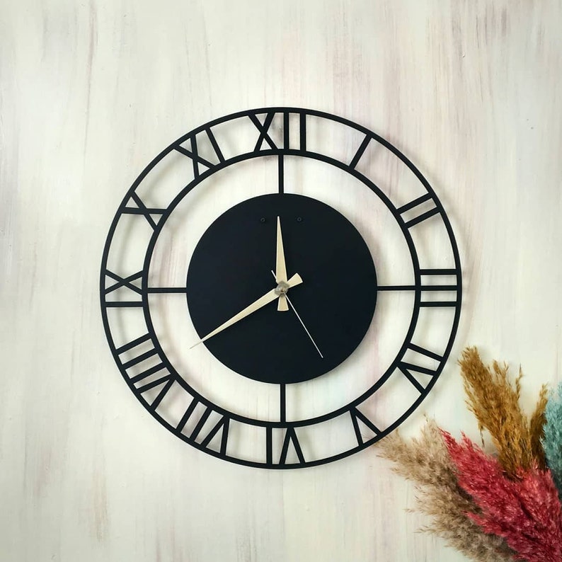 Metal Large Wall Clock Black Elegant Silent Oversize Clock Etsy