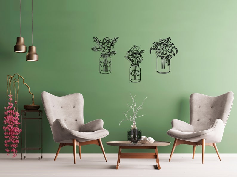 Flores Metal Wall Art Flower in Vase Metal Wall Decor Etsy