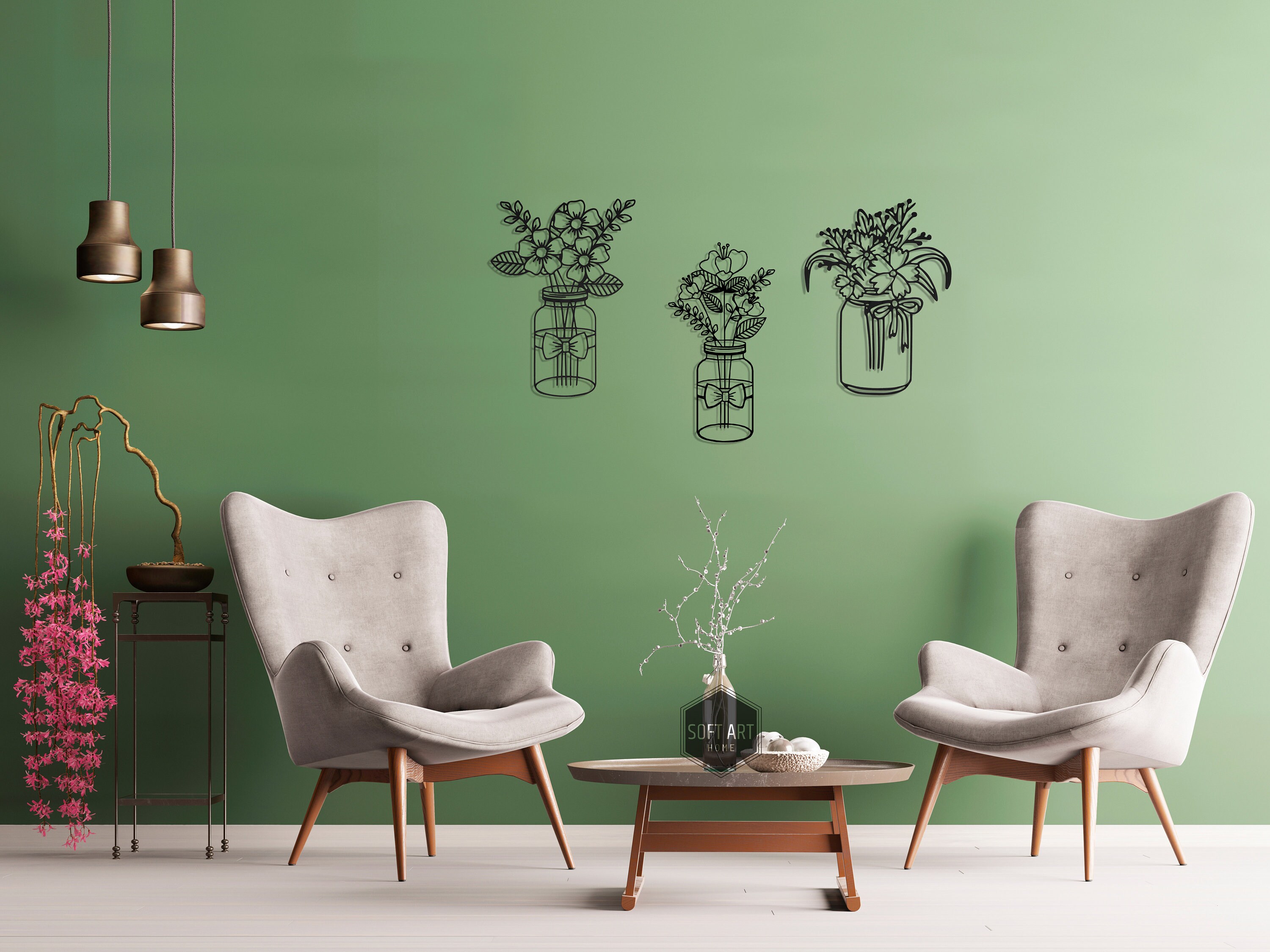 Flores Metal Wall Art Flower in Vase Metal Wall Decor Etsy