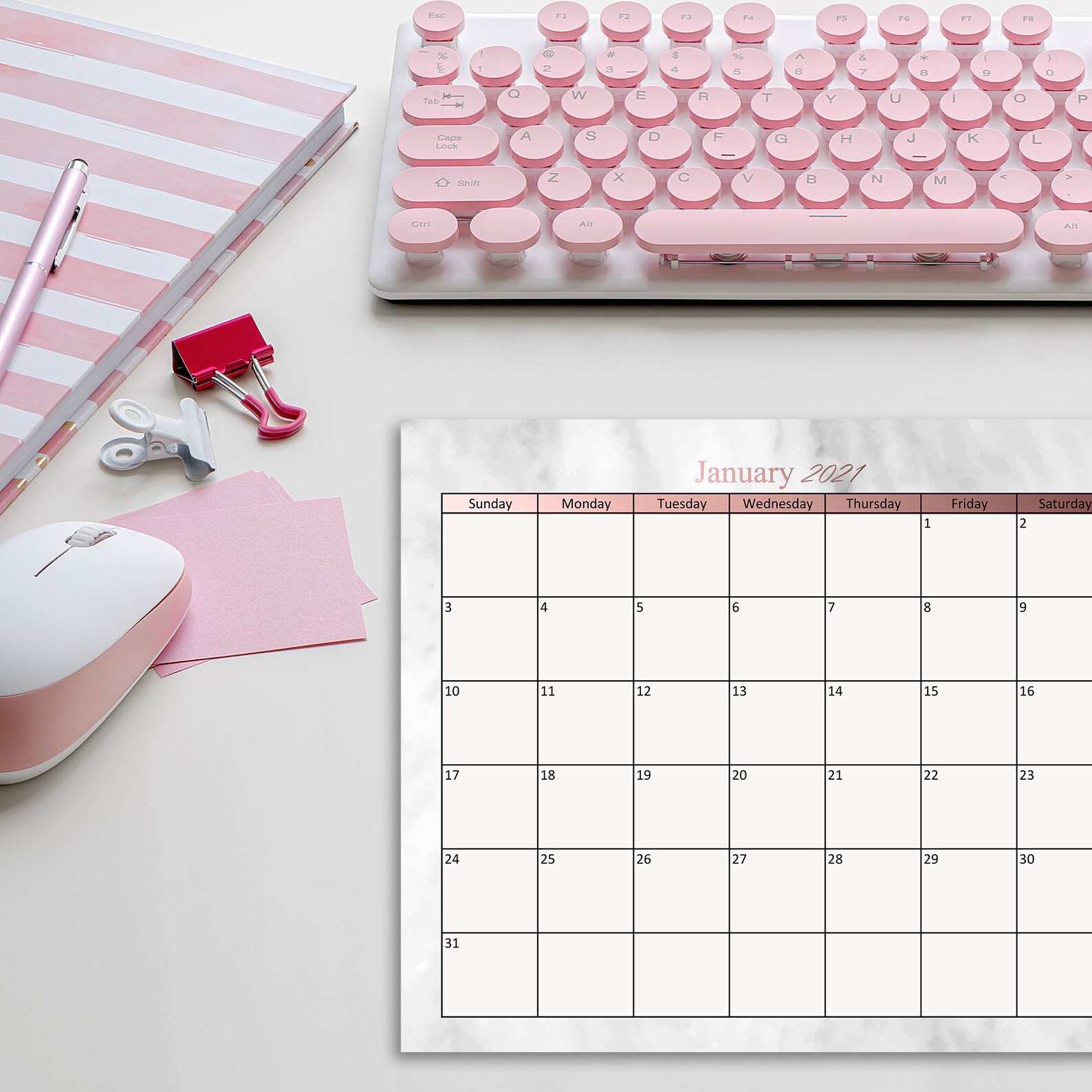Marble Themed Desk Calendar Etsy