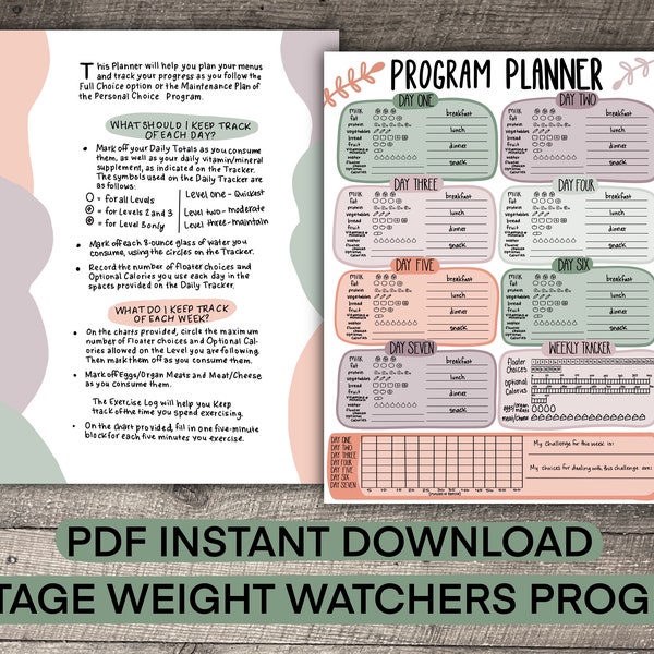 Weight Watchers 90s PDF, PDF, Weight Watchers, Digital Download, Printable Interactive Worksheet, Calorie Tracker, Vintage, WW, 8.5" x 11"