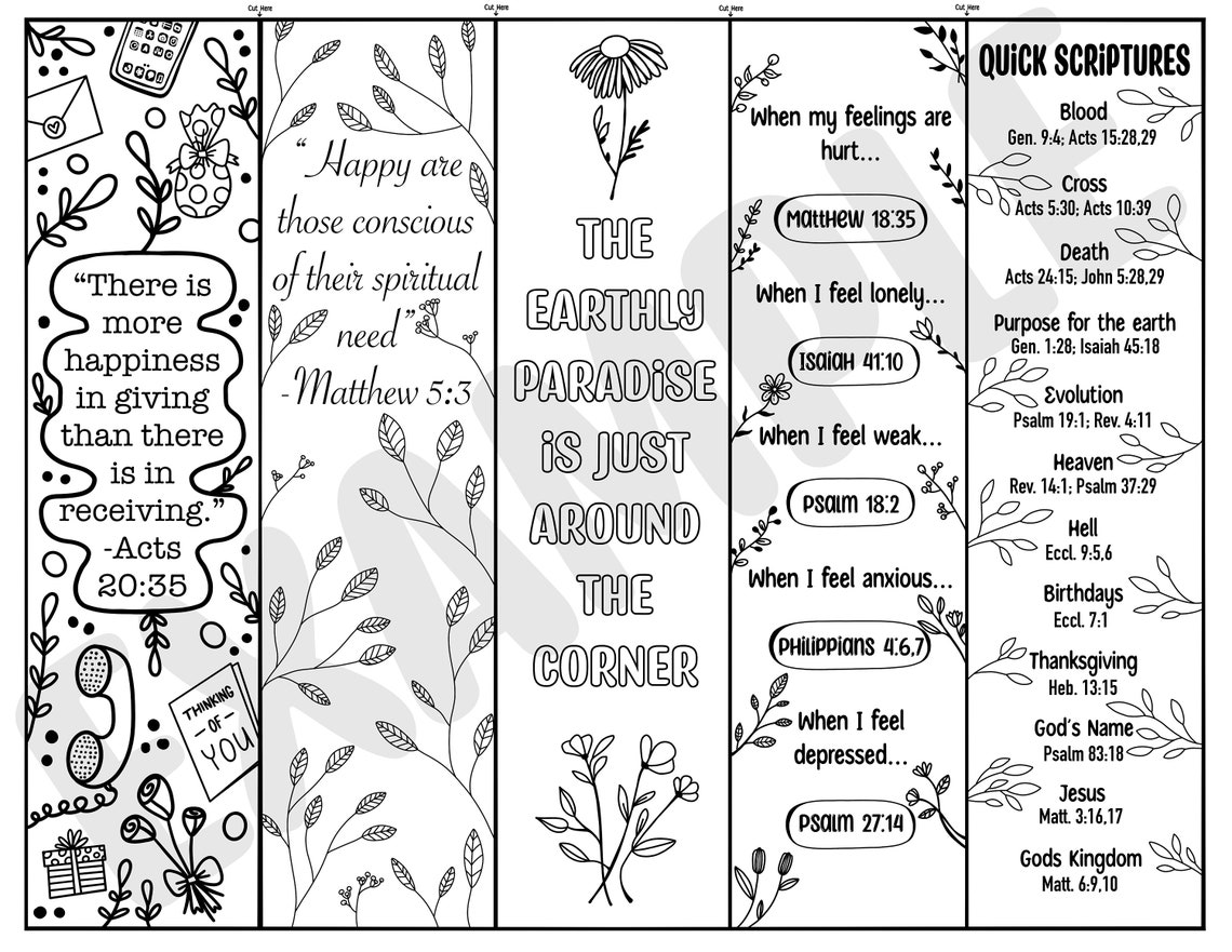JW Bookmarks Coloring Page, PDF, Jehovah's Witness, Digital Download