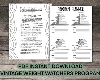 Vintage Weight Watchers Program Tracker, 90s Printable Worksheet (PDF Download)