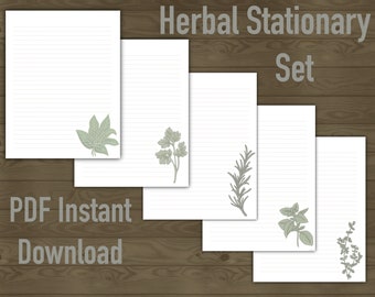 Herbal Stationery Set, Printable Lined Paper (PDF)