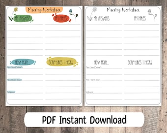 JW Kids Meeting Worksheet, Printable Note Pages (PDF)