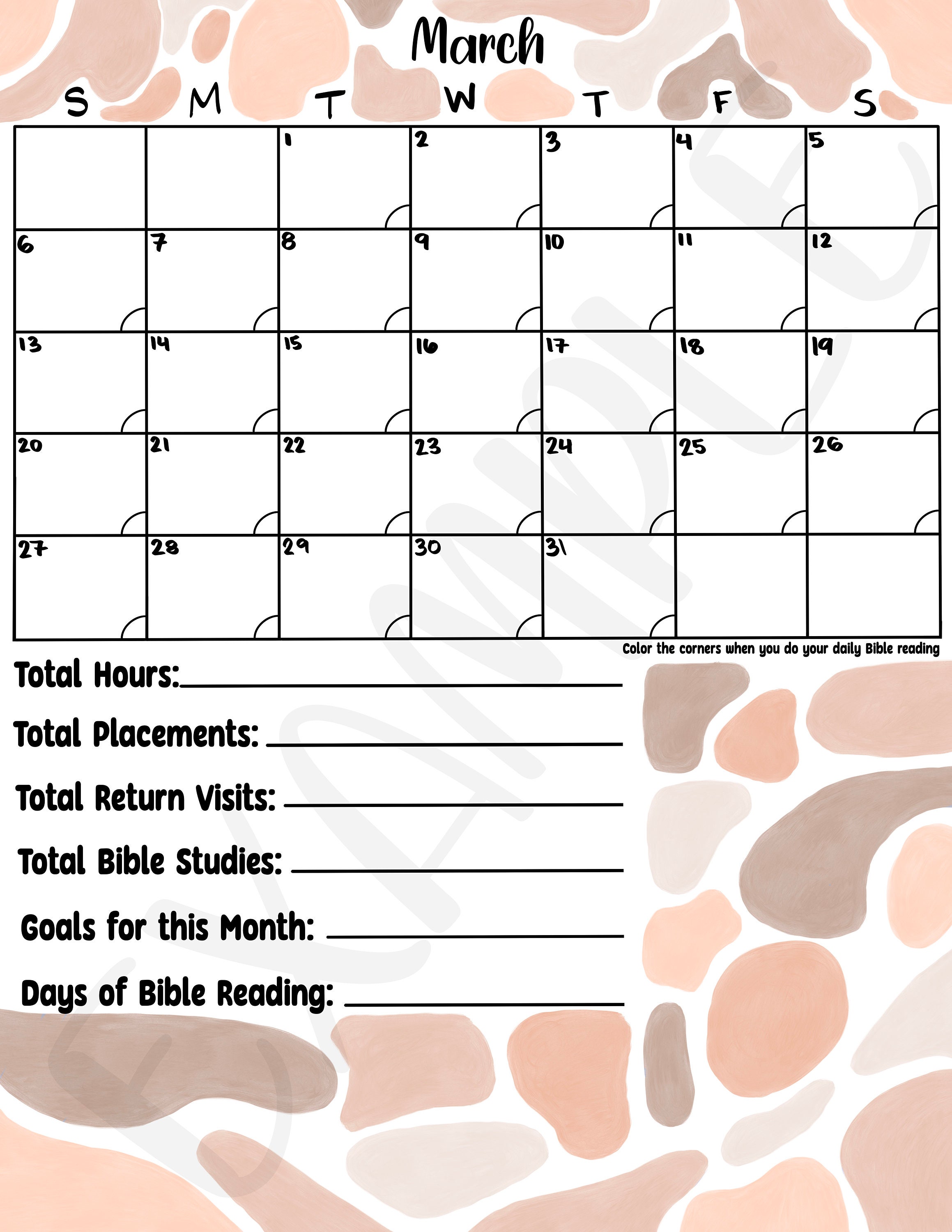 JW Bible Reading Habit Tracker Calendar PDF Download, JW, Jehovah's