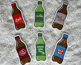 Glossy Soda Pop Stickers, Water Resistant Soft Drink Decals, Vinyl Seltzer Sticker Pack, Die Cut Stickers, Unique Stickers, Beverage Decal