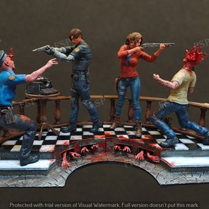 Leon and Claire Resident Evil 3D printed and hand painted diorama, unique gift statue