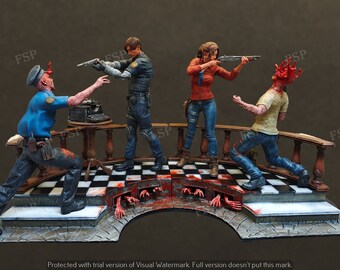 Leon and Claire Resident Evil 3D printed and hand painted diorama, unique gift statue