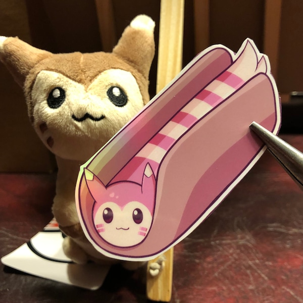 Pokemon Furret Verbotene HotDog Aufkleber | Vinyl Holografisch