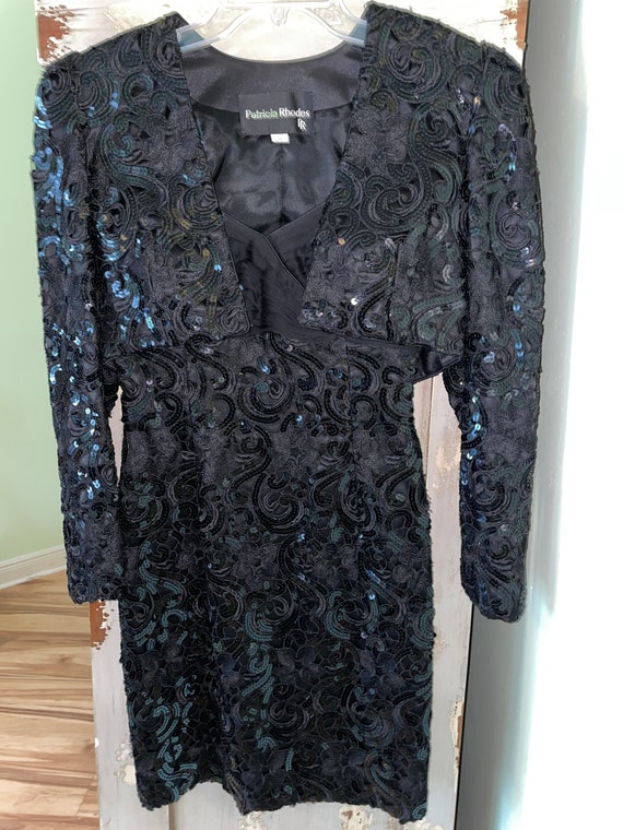 Vintage Patricia Rhodes Black Sequin Dress with Ma