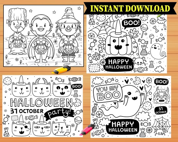Halloween Coloring Pages INSTANT DOWNLOAD 10 Printable