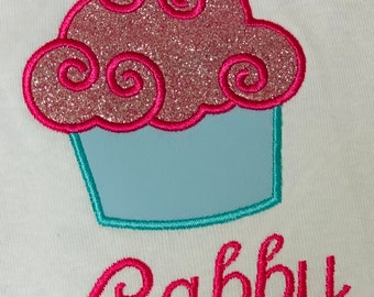 Cupcakes appliqué blouse/shirt with monogram name.