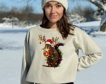 Christmas Squirrel Lights Sweatshirt, Christmas Squirrel Hoodie, Christmas Lights Sweater, Christmas Squirrel Gift, Cute Christmas Sweater