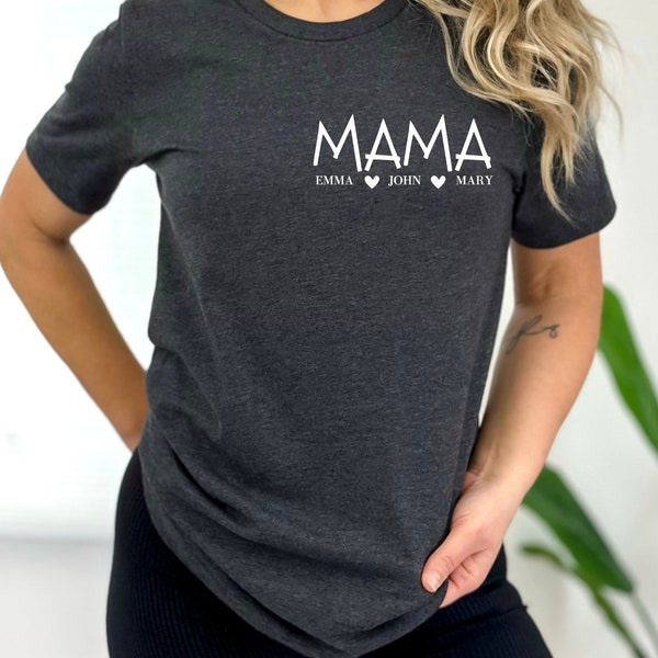 Custom Kids Name Mom Pocket Shirt, Custom Mama Minimalist Shirt, Mothers Day Shirt, Personalized Mom Shirt, Mama With Children Names Tee