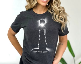 Cat Solar Eclipse Shirt, April 8 2024, Total Solar Eclipse Watching Tee, Solar Eclipse Souvenir Gift, Feline Lover, Family Astronomy Gift