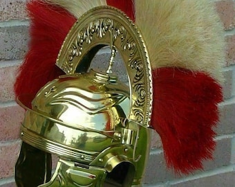 Brass Knight Roman Centurion Helmet With Plume ~ Medieval Replica ~ Pure Brass Helmet ~