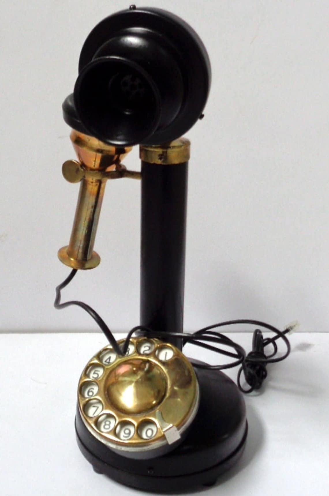 Vintage Antique Look Brass Candlestick Telephone Rotary Dial Old Retro