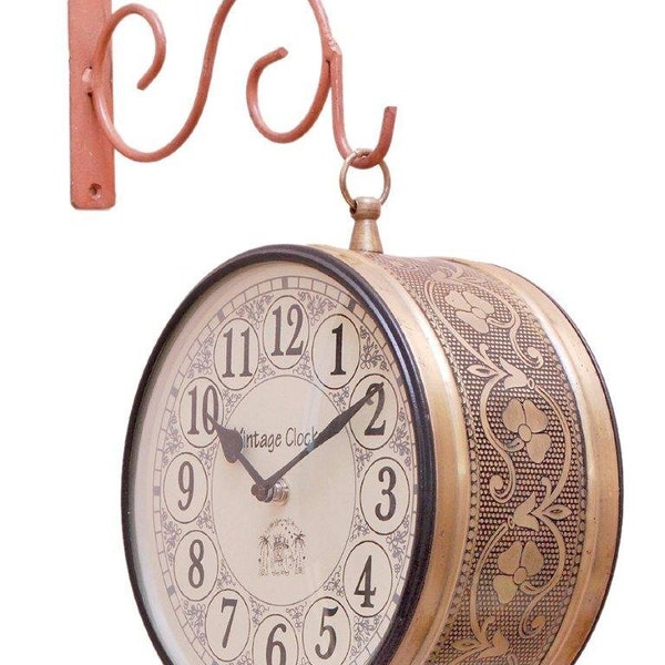 Horloge murale en fer double face vintage / Taille 8 pouces / Garantie 1 an