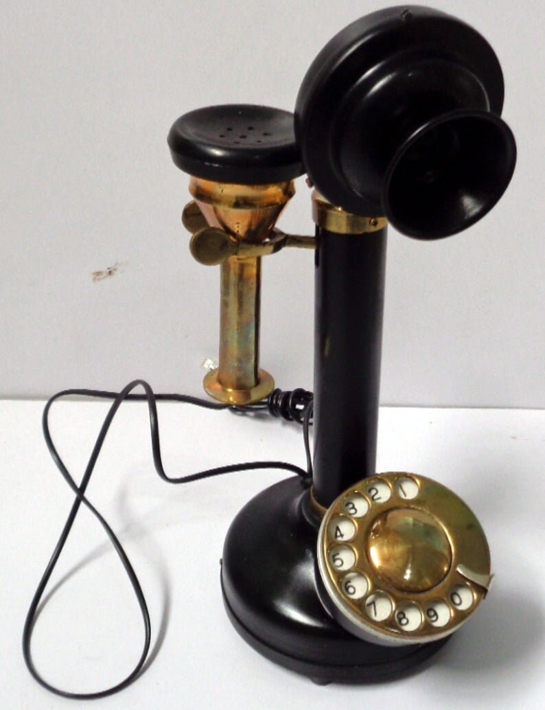 Vintage Antique Look Brass Candlestick Telephone Rotary Dial Etsy UK