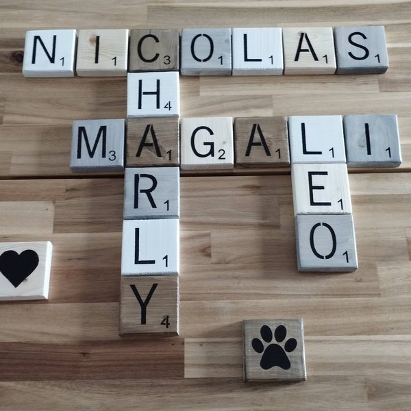 Déco, Lettre de scrabble en bois grand modèle, prenom