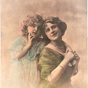 Edwardian Mother and Daughter Sepia Portrait - 1910s Vintage Photograph (Digital Download, 3 JPGs)