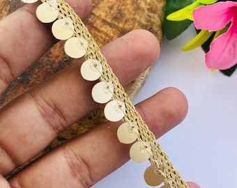 1 Yard | Gold Metallic Sequin Lace Trim | Bridal Costume Sewing Trim | Craft Decor Ribbon