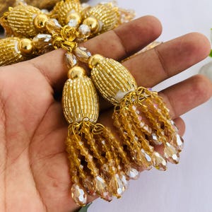 Golden Crystal Latkan Tassel Set: Handcrafted Indian Lehenga Dupatta Décor