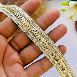Antique Gold Metallic Lace Trim: Indian Saree Border, DIY Sewing, 1 Yard