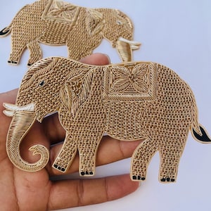 Zardozi Elephant Applique Pair: Hand Embroidered Motif Patch