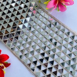 6 Inch Wide Antique Gold Mirror Embroidery Broad Lace Border – Traditional Indian Zari Cutwork Trim By Yard