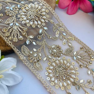 Luxury Gold Lace Trim by Yard – Wide Border Lace for Wedding Dress, Saree, Curtains, DIY Crafts, Home Décor, Sewing Projects