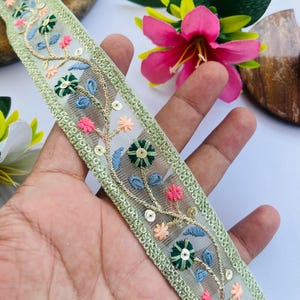 Embroidered Floral Net Lace Trim: Indian Fabric Border for DIY Crafts