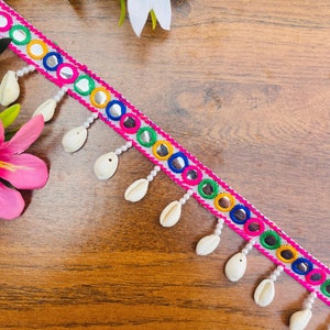 Indiano decorativo colorido cowrie franjas guarnição casa decoração vestido artesanato moda designer costura suprimentos cowrie