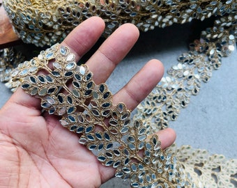 Gold Mirror Vine Trim: Embroidered Indian Zari Lace, Wedding Dress Border