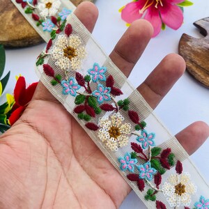 Embroidered Floral Net Lace Trim: Indian Fabric Border for DIY Crafts