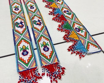 Puerta de cuentas de vidrio Toran con Latkan lateral (juego de tres), cuentas Moti multicolores hechas a mano Toran, puerta colgante