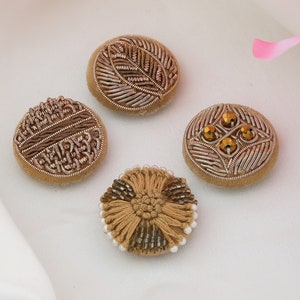 Indian Antique Gold Finish Applique Button, Zardosi Button, Handmade Appliques, 1&quot; Inch